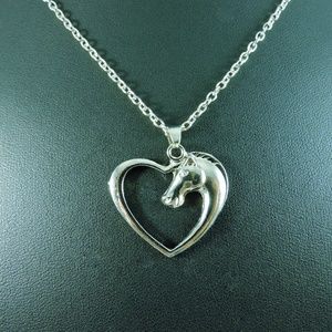 Silver Horse Heart Pendant Necklace
